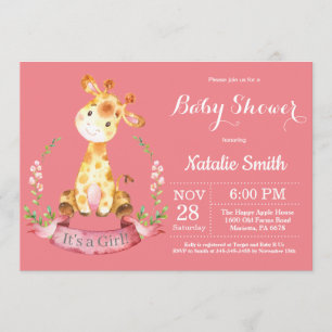 Girl Giraffe Baby shower Uitnodiging