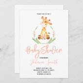 Girl Giraffe Safari Baby shower Uitnodiging (Voorkant / Achterkant)