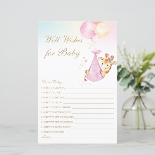 Girl Giraffe Well Wishes for Baby shower Activity (Staand voorkant)