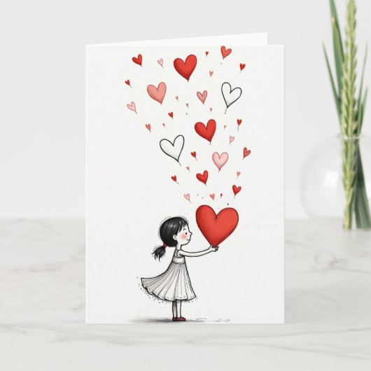 Girl Gives Love Hearts Card Kaart (Voorkant)