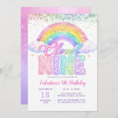Girl Glitter Rainbow Pastel Cloud Nine Birthday Kaart (Voorkant / Achterkant)