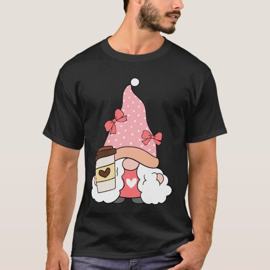 Girl Gnome Coffee Lover Wearing Pink Unisex T-shirt (Voorkant)