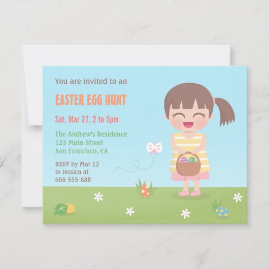 Girl Go Easter Egg Hunt Uitnodigingen (Voorkant)