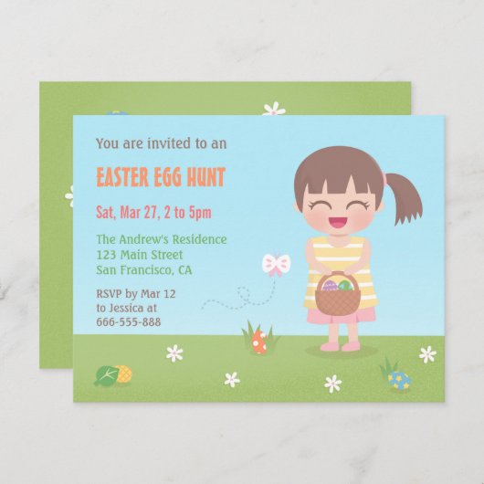 Girl Go Easter Egg Hunt Uitnodigingen (Voorkant / Achterkant)
