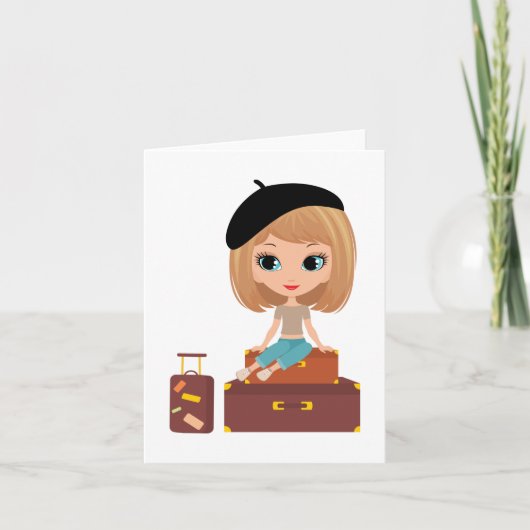 Girl Going On Holiday Card Kaart (Voorkant)