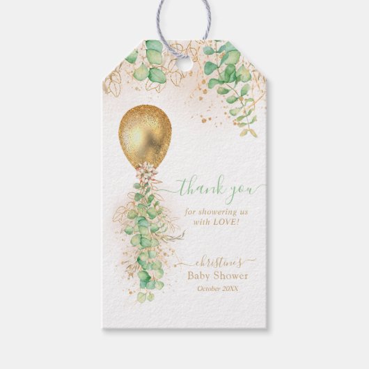 Girl Gold Balloon Greenery Baby shower Hartelijk d Cadeaulabel (Voorkant)