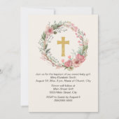 Girl Gold Cross Pink Floral Religieuze Baptisme Kaart (Voorkant)