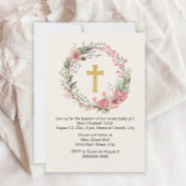 Girl Gold Cross Pink Floral Religieuze Baptisme Kaart
