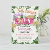 Girl Gold Dinosaur - uitnodiging voor tropische fe (Staand voorkant)