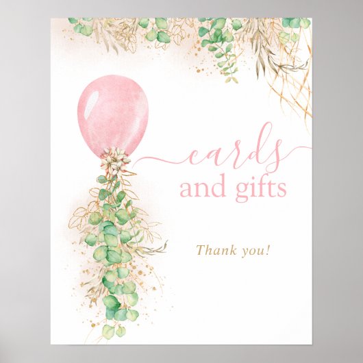 Girl Gold Eucalyptus ballon Kaarten en cadeaus Poster (Voorkant)
