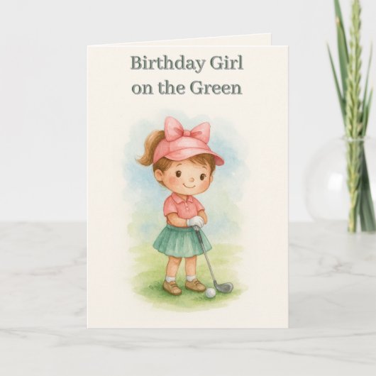 Girl Golfer Birthday Youth Folded Greeting Card Kaart (Voorkant)