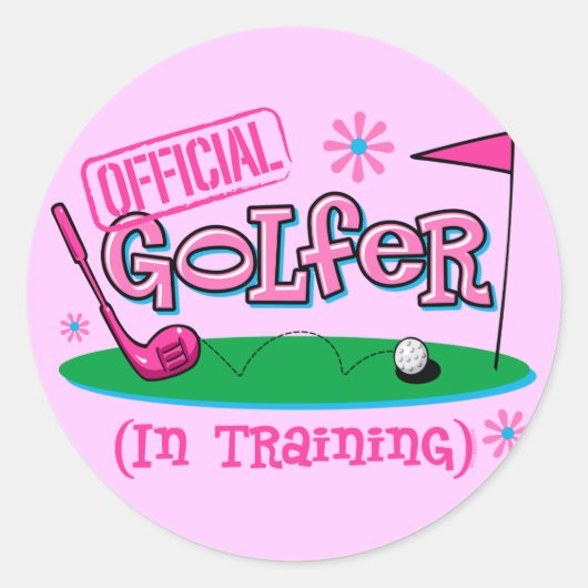 Girl Golfer in training Ronde Sticker (Voorkant)