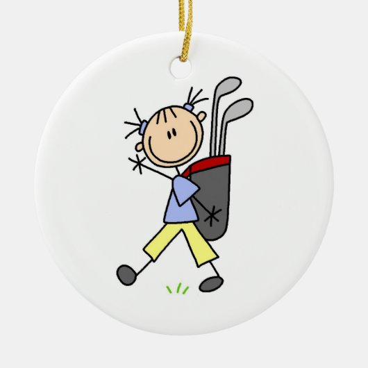 Girl Golfer met tas en clubs Keramisch Ornament (Voorkant)