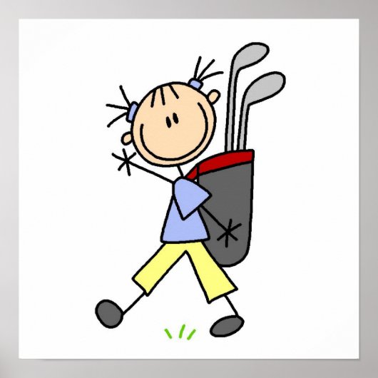 Girl Golfer met tas en clubs Poster (Voorkant)