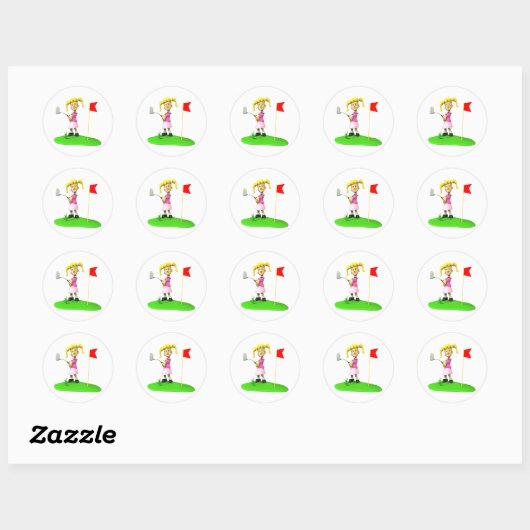 Girl Golfer Ronde Sticker (Vel)