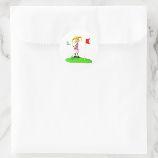 Girl Golfer Ronde Sticker (Tas)
