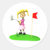 Girl Golfer Ronde Sticker (Voorkant)