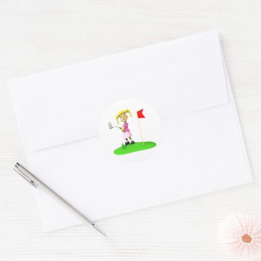 Girl Golfer Ronde Sticker (Envelop)