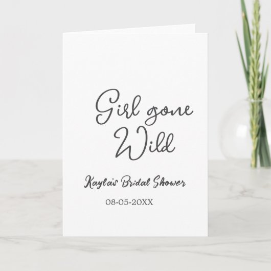 Girl gone wild bridal shower name date simple mini kaart (Voorkant)