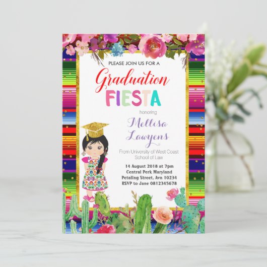 Girl Graduation Party Fiesta Invitation Kaart (Staand voorkant)