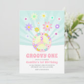 Girl Groovy One Retro Birthday Kaart (Staand voorkant)