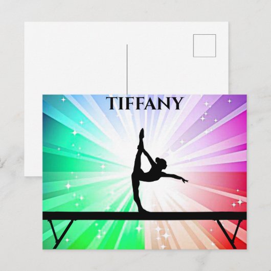 Girl Gymnast over Balans over regenboogbarst Briefkaart (Voorkant / Achterkant)