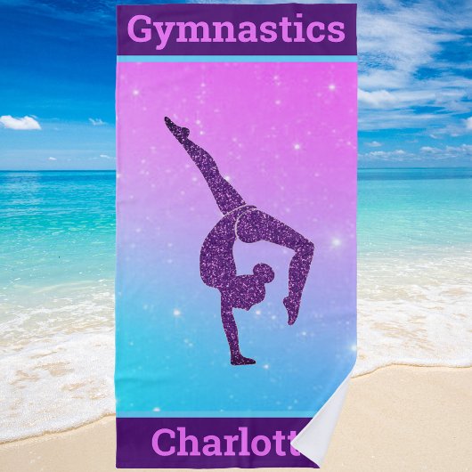 Girl Gymnastics Handstand Paars Aqua Personalized Strandlaken