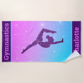 Girl Gymnastics Handstand Paars Aqua Personalized Strandlaken (Voorkant)