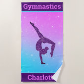 Girl Gymnastics Handstand Paars Aqua Personalized Strandlaken (Voorkant)
