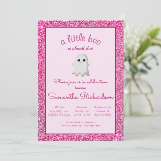 Girl Halloween Baby shower Cute Ghost Little Boo Kaart (Staand voorkant)