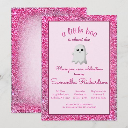 Girl Halloween Baby shower Cute Ghost Little Boo Kaart (Voorkant / Achterkant)