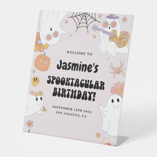 Girl Halloween Birthday Welcome Sign Reclamebord Met Voetstuk (Voorkant)