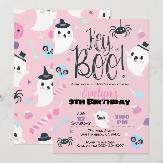 Girl Halloween Invitation for Birthday, pastel Kaart (Voorkant / Achterkant)