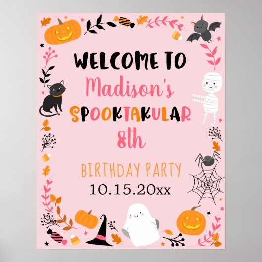 Girl Halloween Spooktacular Birthday Welkom Poster (Voorkant)