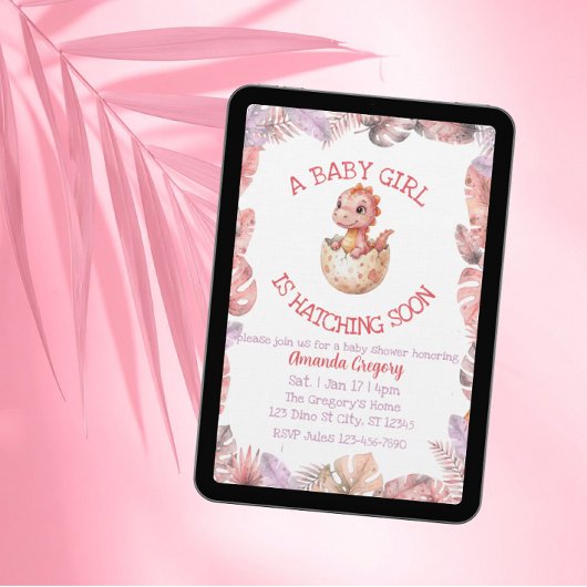 Girl Hatching Soon, Pink Dino Baby Shower Kaart