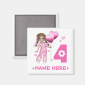 Girl Hearts 4th Birthday Magneet (Voorkant / Achterkant)