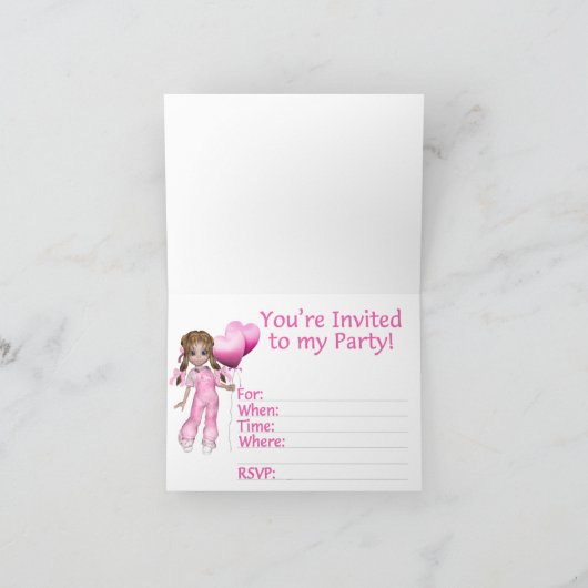 Girl Hearts 6e verjaardag invulling uitnodiging (Binnen)