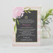 Girl Hebrew Naming Day Invitation - Roze Kaart (Staand voorkant)