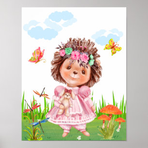 Girl Hedgel in een tuin Poster