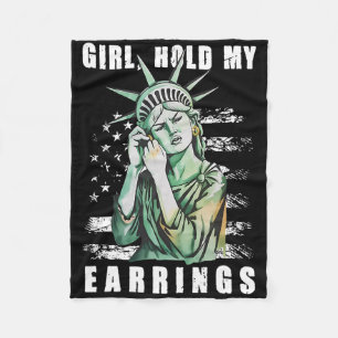 Girl Hold My Earring Fight Mode Vrijheidsbeeld Fleece Deken