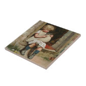 Girl Holding Cute Puppy  Tegeltje (Zijkant)