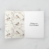 Girl Holding Deer Birds Tree Cream Christmas  Kaart (Binnen)