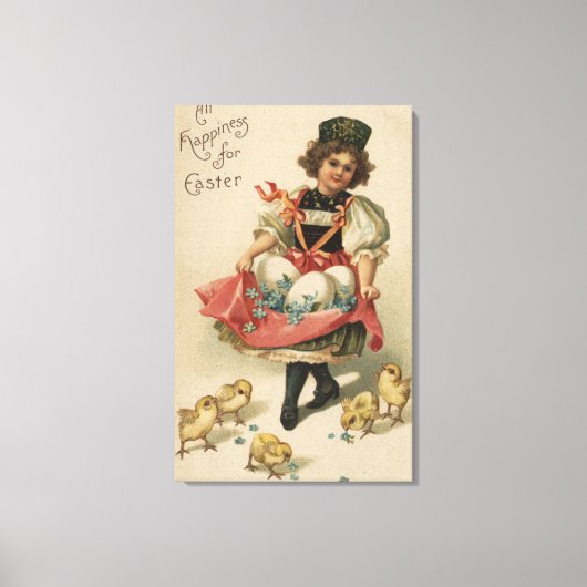 Girl Holding Eggs met Chicken Canvas Afdruk (Voorkant)