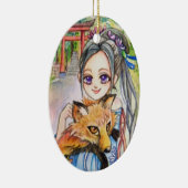 Girl Holding Fox Keramisch Ornament (Rechts)