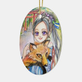 Girl Holding Fox Keramisch Ornament (Links)