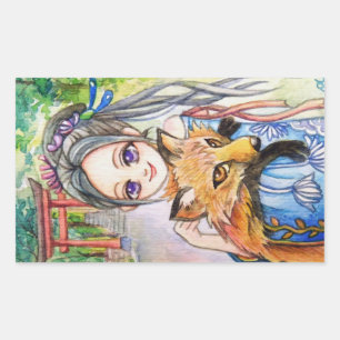 Girl Holding Fox Rechthoekige Sticker