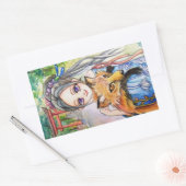 Girl Holding Fox Rechthoekige Sticker (Envelop)