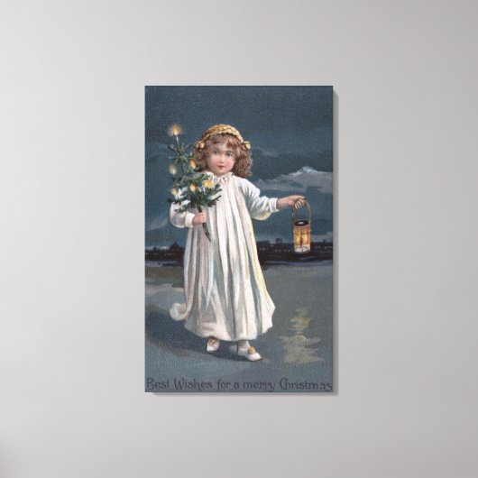 Girl Holding Tree en Lantern Canvas Afdruk (Voorkant)