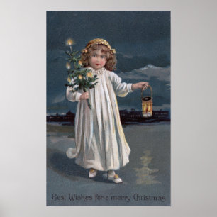 Girl Holding Tree en Lantern Poster