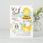 Girl Honey Bee Baby shower Invitation Kaart (Staand voorkant)
